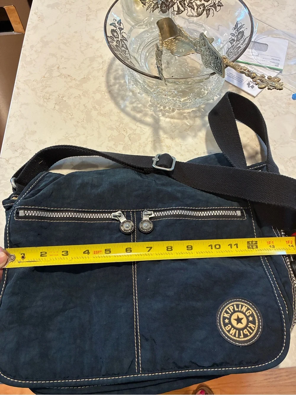 Kipling Navy Canvas Crossbody Messenger Bag with Front Zip Pockets